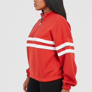 Haute qualité Quater Zipper col montant couleur unie Streetwear femmes sweat personnalisé broderie Logo coton sweat - Product Image 6