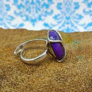 แหวนแฮนด์เมดทำจากเงินสเตอร์ลิง925อัญมณีสีเทอร์ควอยซ์ทองแดงสีม่วงธรรมชาติทรงรีเรียบดีไซน์ใหม่กรอบแบบลำลอง - Product Image 3