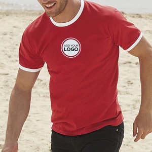 เสื้อยืดผู้ชายใส่สบายน้ำหนักปานกลางแขนสั้นริงเกอร์เสื้อยืดผ้าฝ้ายโพลีโลโก้ตามสั่ง - Product Image 5