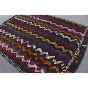 6.8x8.8 ft Kilim Vintage Patchwork Rug <b>Red</b> Ombr Turkish <b>Wool</b> Eco-Friendly Latex Backed Rug - Product Image 3