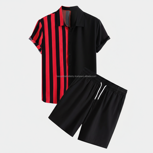 Ensemble de shorts rayés pour homme sur mesure OEM - Design rouge et noir à deux pièces, tenue streetwear d'été - Product Image 1