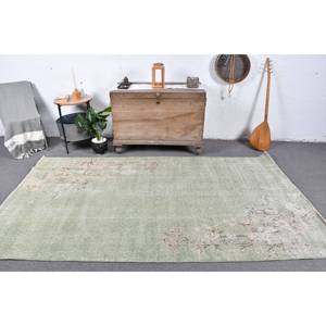 Alfombra turca vintage 4,8x8,7 pies Material de lana de diseño de retazos verdes con respaldo de látex estilo Tabriz tamaño 9x12 para entrada - Product Image 1