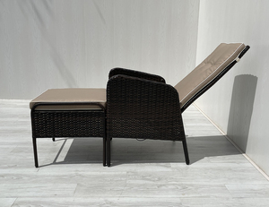 Chaise longue inclinable réglable en rotin de haute qualité pour l'extérieur, avec coussin, pour meubles de jardin, patio, design contemporain - Product Image 5