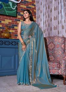 Derniers vêtements ethniques indiens pour femmes Saree en satin de soie à la mode avec Zarkan pour les fêtes et les mariages au meilleur prix - Product Image 6