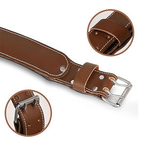 Hot Selling Oiled Tanned Leather Tapered Padded Work <b>Belt</b> Heavy Duty Double Prong Buckle <b>Brown</b> For <b>Men</b> Construction - Product Image 3