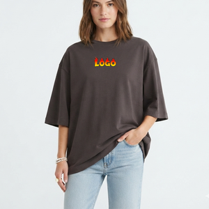 Camiseta Básica de Algodón 100% de Alto Gramaje OEM para Mujer, Cuello Redondo, Ajuste Holgado, Lisa, Sexy, Estilo Urbano, Casual, 2026 - Product Image 1