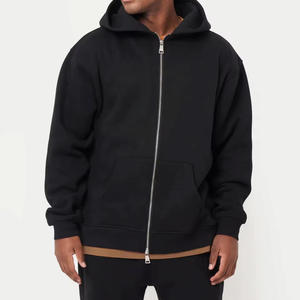 Otoño Invierno hombres de manga larga de punto con capucha de alta calidad 100% algodón cremallera cárdigan con capucha bordada y patrón sólido - Product Image 1