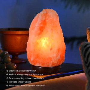 Vente en gros Ampoule de variateur de lumière Base en bois Décoration Cristal naturel Pierre de roche Lampes au sel rose de l'Himalaya Dimmable - Product Image 5