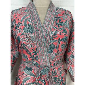 Floral Print Silk Blend <b>Kimono</b> Robe Classic Style <b>Plus</b> <b>Size</b> Sleepwear Soft Woven Fabric Drawstring Closure for Home Bridal Use - Product Image 2