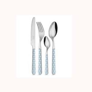 Acier inoxydable argenté mat avec poignée en résine bleu ciel couverts vaisselle fourchette et couteau à beurre - Product Image 1