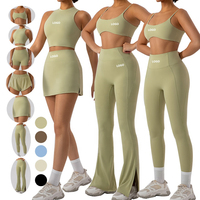 Ensemble de sport 5 pièces sexy pour femme : soutien-gorge de sport sans couture dos nageur, leggings froncés aux fesses, ensemble de yoga et d'entraînement assorti, taille en maille écologique