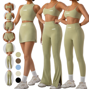 Ensemble de sport pour femmes, 5 pièces, soutien-gorge de sport sexy sans couture à dos nageur, leggings froncés, ensemble assorti, ensemble de yoga, entraînement, écologique, taille haute - Product Image 1