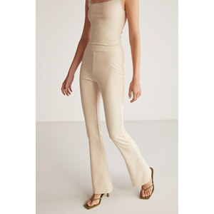 ETHIQUET Jolly Pantalon long évasé pour femme en tricot crêpe interlock, entièrement ajusté, taille haute élastiquée - Product Image 1