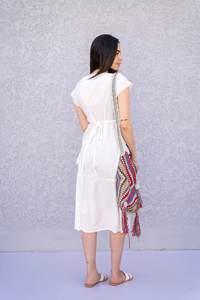 ชุดใส่ทำงานผ้าฝ้ายปักสไตล์แนวโบฮีเมียนสำหรับผู้หญิงทันสมัยชุดใส่ทำงานเซ็กซี่แขนสั้นยาวคลุมเข่าผ้าทอสไตล์หวานๆจาก100% - Product Image 3