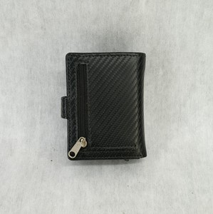 Caja de aluminio automática de cuero de fibra de carbono, Tarjetero con botón pulsador, billeteras para dinero, monedero RFID para hombre, embrague para mujer, diseñador personalizado - Product Image 2