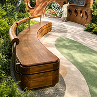 Banc d'extérieur en bois massif courbé en forme de S, design moderne, résistant à l'eau, personnalisé en usine, pour parcs communautaires