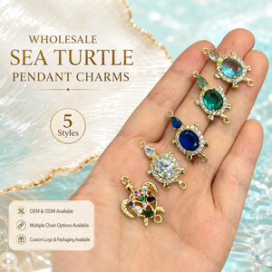 Ciondoli Connettori Tartaruga Marina Placcati Oro 18k con Zirconi Bianchi Blu Verdi, Gioielli all'Ingrosso a Tema Animale Marino per Braccialetti - Product Image 1