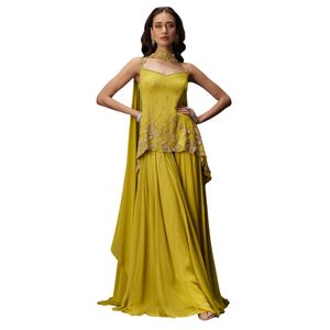 Set Sharara verde Lime con nappa Dupatta abito festivo firmato per damigelle e invitati al matrimonio - Product Image 1