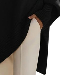 Customized Women Black Oversized Knit Poncho Sweater Winter Loose Fit Batwing Sleeve Soft Warm Pullover Casual Fashion Top - Product Image 6