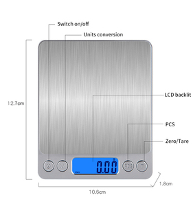 OEM Kundenspezifische Digitale Lebensmittel-Küchenwaage 1kg/0,1g 2kg/0,1g 3kg/0,1g 500g/0,01g mit LCD-Display und Wiegeschale - Product Image 3