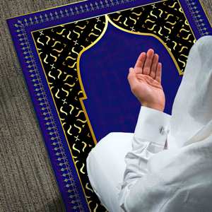 Tapis de prière bleu à motif islamique doré, tapis imprimé pour la décoration de la maison musulmane, avec tapis à poils doux - Product Image 2