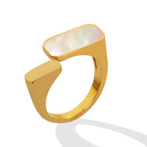 Anillo Ajustable de Acero Inoxidable Chapado en Oro Rosa de 18K con Diseño de Concha Marina, Joyería Moderna y Elegante con Incrustaciones - Product Image 3