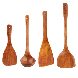 Juego de Cocina de 4 Piezas de Madera de Acacia - Cuchara para Sopa, Espátula Profunda, Cuchara para Arroz y Espátula Curva - Product Image 1