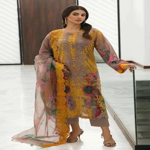 Women's Indian & Pakistani Clothing Casual & Traditional Daily Wear Trouser Suits on Lawn <b>Fabric</b> with <b>Net</b> - Product Image 6