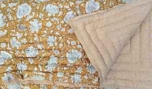 Floral Block Print Cotton Queen <b>Quilt</b> Handmade <b>Bedspread</b> - Product Image 2