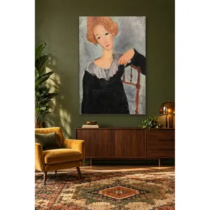 Fida Modigliani Femme aux cheveux roux et à la robe noire Impression sur toile - Product Image 3