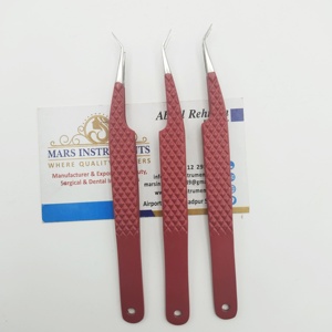 Pince à épiler d'extension de cils à poignée en diamant de couleur rouge à pointe pointue à 90 degrés - Product Image 4