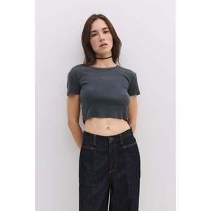 Haut décontracté 100 % coton à manches longues et col rond, couleur pierre - Product Image 1