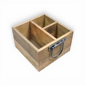 Top Sale Solid Wood Rustic Utensil Holder Dining Utensils And Napkin Holder Serving Caddy For Kitchen with 3 compartment - Product Image 1