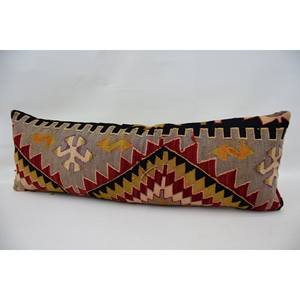 Almohada de lana de retazos Kilim multicolor, 12x36 pulgadas - Product Image 5