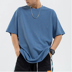 เสื้อยืดฮิปฮอปสไตล์วินเทจสีพื้นคุณภาพสูงสำหรับผู้ชาย ไซส์พลัส ผ้าฝ้ายแท้ 100% ระบายอากาศได้ดี แห้งเร็ว ทรงปกติ - Product Image 5