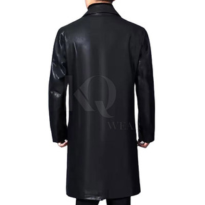 Durable Men's Leather Trench <b>Coat</b> Reversible Button Stylish <b>Long</b> Fit for Winter Everyday Wear Street Style - Product Image 5