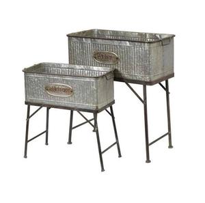 Metal Galvanized <b>Planter</b> Tub with <b>Wooden</b> Handle Elegant Design <b>Garden</b> & Balcony Flower Decoration <b>Planter</b> - Product Image 2