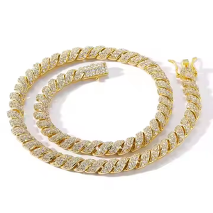 Collier avec chaîne en corde à ressort en or blanc unique de 16mm, cadeau pour femme et homme en moissanite, diamant plaqué argent et or - Product Image 2