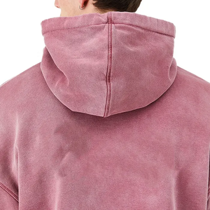 Wholesale 480 Gsm Thick 100% Cotton Fleece Pullover Oversized <b>Hoodies</b> <b>Red</b> Color Vintage Acid Wash Distress <b>Hoodie</b> - Product Image 4