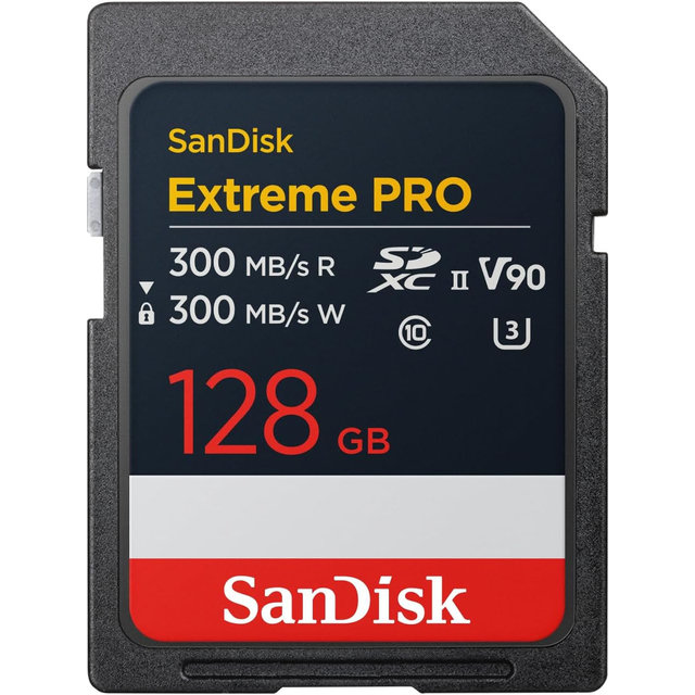 For Extreme PRO 128GB SDXC UHS-II Memory Card 4K Compatible 300MB/s Read/Write Micro Interface V90 Plastic Class 10 Black