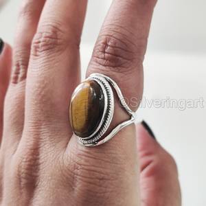 Bague pour femme en argent sterling 925 avec pierre naturelle œil de tigre, style bohème, cadeau de Noël ou d'anniversaire, bijoux faits à la main - Product Image 3