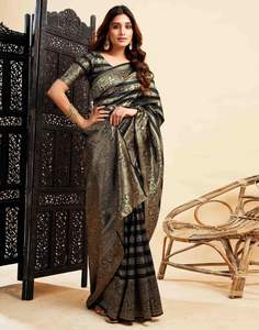 Sarees en soie Jacquard lourd luxueux Golden Border tenue traditionnelle indienne Bollywood pour les fêtes d'hiver pour les Pakistanais indiens - Product Image 6