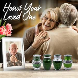 Green Keepsake Urns - Cremation Urns <b>for</b> Human <b>Ashes</b> Set of 4 with Black <b>Box</b> & Bags - Handcrafted Green Urns <b>for</b> Women - Mini - Product Image 6