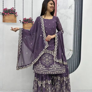 Salwar kameez indien pakistanais violet clair pour femmes et filles, vêtements de fête Top Sharara Palazzo Suits Collection - Product Image 1