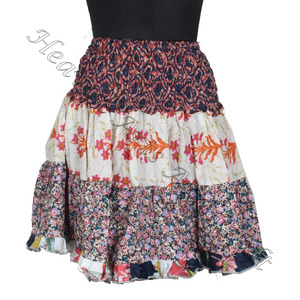 2023 été femmes vêtements mini patch travail jupes plissée mini jupe Vintage indien Boho Hippie Mini longueur Patch travail coton - Product Image 2