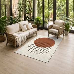 Alfombra de Chenilla Lavable a Máquina con Estampado Digital Persa Bohemio en Terracota Dorado, Antideslizante, Modelo LXDP-0377 de RUGS DEPOT, Venta al Por Mayor - Product Image 6