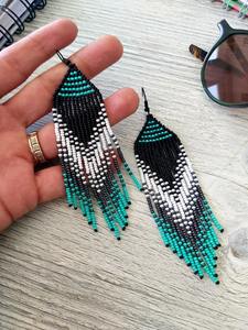 Latest Handmade Classic Turquoise Beaded Charm Earrings Long Drop Dangle for Parties and Daily Wear at Low Cost - Product Image 3