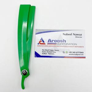 Rasoirs de barbier professionnels de haute qualité Logo personnalisé Lames de rasoir manuelles en acier inoxydable massif vert Corps durable - Product Image 1
