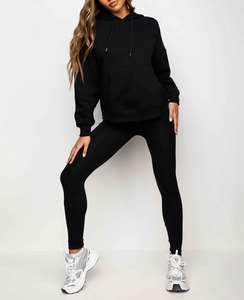 Ensemble de survêtement en polaire, sweat à capuche et pantalon de jogging doux et brossé, vêtements de détente confortables pour l'hiver, vêtements de sport décontractés - Product Image 1