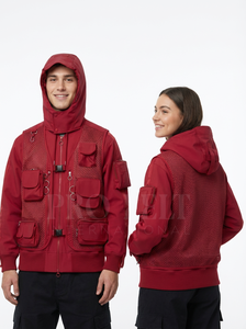 Chaqueta Utilitaria con Capucha Estilo Hip Hop, Fabricante Personalizado, Múltiples Bolsillos, Correas Ajustables, Diseño de Malla, Sudadera Moderna Unisex - Product Image 6